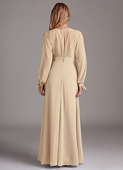 Azazie Matilda Bridesmaid Dresses Champagne A-Line Long Sleeve Chiffon Dress image5