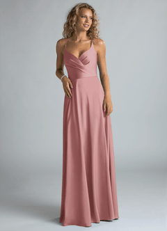 Azazie Davis Vestidos de damas de honor Vestido de Rosa Polvorienta de Satén Elástico de Corte en A con Plisado image4