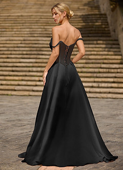Heartshape Black Corset Satin Prom Dress image2