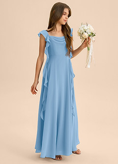 Azazie Carmin Junior Powder Blue A-Line Ruched Chiffon Dress image6