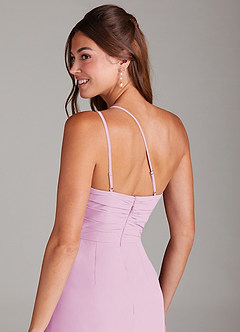 Azazie Eren Robes de demoiselle d'honneur Robe Sirène en Mousseline de soie Une épaule Rose Bonbon image2