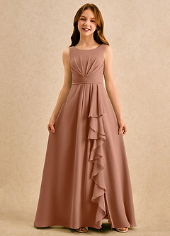 Azazie Chibi Girls Formal Abiti da Ragazza di Fiori Abito A-Line in Chiffon Plissettato Bronzo image3
