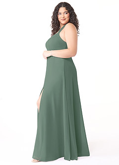 Azazie Jane At-home Try On Dresses Matcha A-Line V-Neck Pleated Chiffon Dress image8