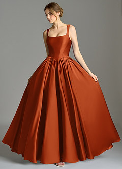Azazie Verina Bridesmaid Dresses Burnt Orange A-Line Pleated Stretch Satin Dress image4