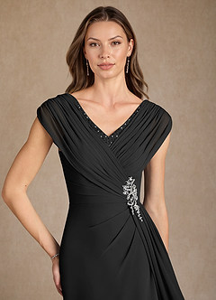Azazie Bronson Mother of the Bride Dresses Black A-Line Pleated Chiffon Dress image5