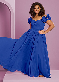 Barbie ♥ Azazie Jurken voor bruidsmeisjes Converteerbaar Jurk van Chiffon met A-Lijn Off the Shoulder Koningsblauw image7
