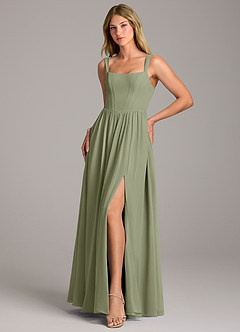 Azazie Rosaline Bridesmaid Dresses Pistachio A-Line Side Slit Chiffon Dress image3