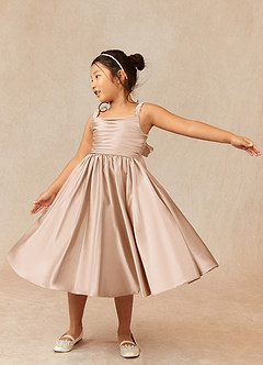 Azazie Cutie Pie Flower Girl Dresses English Rose A-Line Pleated Matte Satin Dress image3