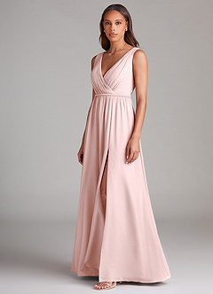 Azazie Tanicia Robes de demoiselle d'honneur Robe Trapèze en Mousseline de soie Plissée Rose Pâle image2