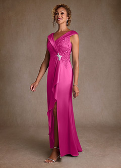 Azazie Santa Monica Mother of the Bride Dresses Fuchsia A-Line Lace Dress image4