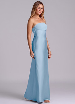 Azazie Ailanie Brudtärnklänningar Klä av Tubklänning i Stretch Satin Axelbandslös Puderblå image4