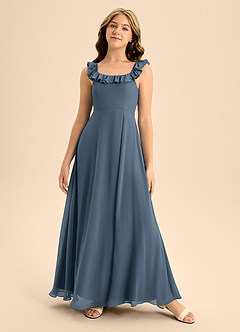 Azazie Callie Junior A-Linie Gestreift Chiffon Kleid Neptunblau image5
