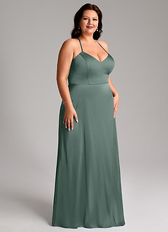 Azazie Mei Robes de demoiselle d'honneur Robe Trapèze en Satin extensible Col en V Mousse De Mer image10