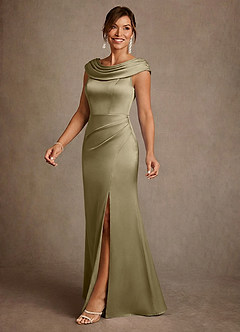 Azazie Irvine Mère de la mariée Robes Robe Trapèze en Satin extensible Plissée Vert Mousse image1