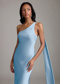 Azazie Galinda Brudtärnklänningar Klä av Sjöjungfru i Stretch Satin Ena axeln Puderblå image3