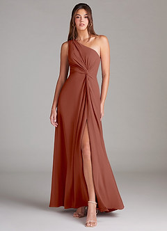 Azazie Brooke Bridesmaid Dresses Auburn A-Line One Shoulder Chiffon Dress image1