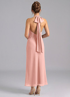 Azazie Velli Brautjungfernkleider Meerjungfrau-Linie Hoher Kragen Chiffon Kleid Rosettenrosa image2