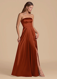 Azazie Wren Jurken voor bruidsmeisjes Jurk van Metaalachtig Satijn met A-Lijn Strapless Kastanjebruin image7