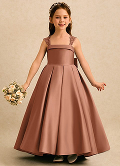 Azazie Genie Flower Girl Dresses Bronzer Ball-Gown Off the Shoulder Matte Satin Dress image3