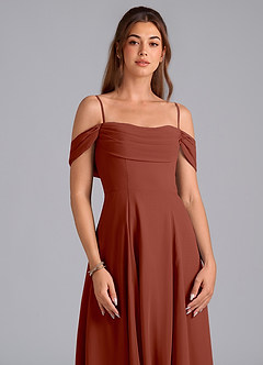 Azazie Almina Robes de demoiselle d'honneur Robe Trapèze Convertible en Mousseline de soie Épaule décolletée Auburn image5