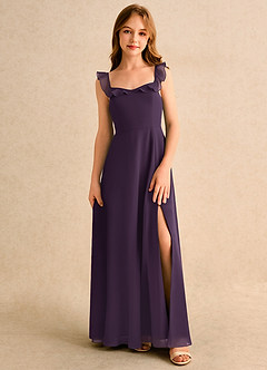 Azazie Chip Girls Formal Blumenmädchenkleider A-Linie ärmellos Chiffon Kleid Pflaume image1