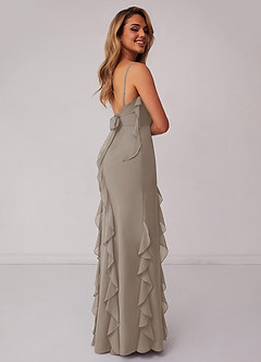 Barbie ♥ Azazie Bridesmaid Dresses Taupe Sheath Bow Chiffon Dress image2