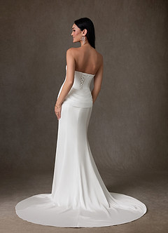 Azazie Miranda Wedding Dresses Diamond White Sheath Strapless Stretch Satin Dress image2