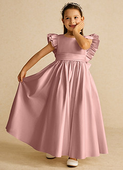 Azazie Piglette Flower Girl Dresses Rose Gold A-Line Bow Matte Satin Dress image6