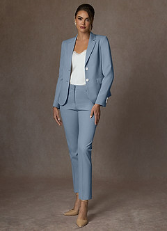 front Whitney Dusty Blue Structured Stretch Full Length Pants Suit