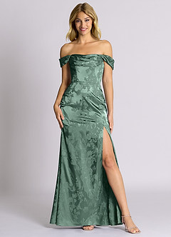 Azazie Saige Brudtärnklänningar Klä av Sjöjungfru i Jacquard Av axeln Eukalyptus image1