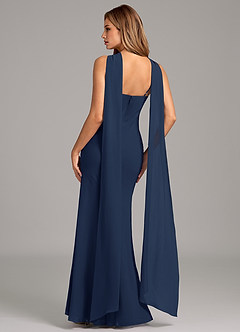 Azazie Kinsley At-home Try On Dresses Dark Navy Mermaid Pleated Chiffon Dress image2