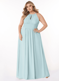 Azazie Bonnie Bridesmaid Dresses Mist A-Line Keyhole Ruched Chiffon Dress image6