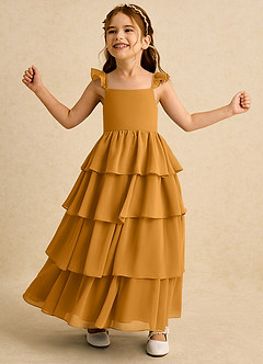 Azazie Boba vestidos de niña de las flores Vestido de Caramelo de Gasa de Corte En A con Escote Cuadrado image3