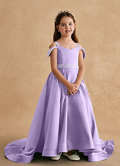 Azazie Jodi Blumenmädchenkleider A-Linie Matte Satin Kleid Flieder image4