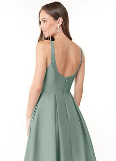 Azazie Neve Bridesmaid Dresses Silver Sage Ball-Gown with Pockets Stretch Satin Dress image6