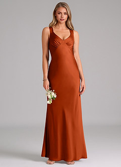 Azazie Kamila Brautjungfernkleider A-Linie Plissee Stretch-Satin Kleid Paprika image1