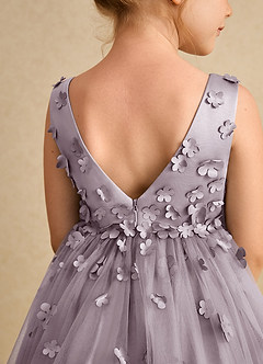 Azazie Lana Blumenmädchenkleider A-Linie ärmellos Matte Satin Kleid Dämmerung image7