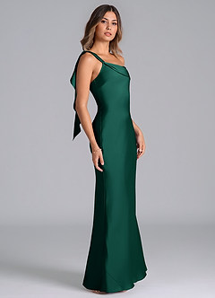 Azazie Driea Jurken voor bruidsmeisjes Jurk van Stretch Satijn met Zeemeermin One-Shoulder Smaragd image4