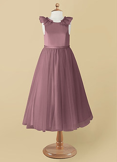 Azazie Dolly Final Sale Dusty Rose A-Line Bow Tulle Dress image7
