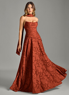 Azazie Gabriela 신부 들러리 드레스 A라인 스트랩리스 플로럴 번아웃 바닥 길이 드레스 image5