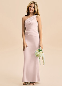 Azazie Akilah Junior Vestido Rosa Corado de Cetim elástico de Bainha com Plissado image5