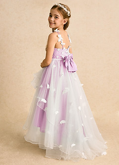 Azazie Darlina Robe Demoiselle D'honneur Fillette Robe Princesse en Tulle Dentelle Ivoire Rose Bonbon image8