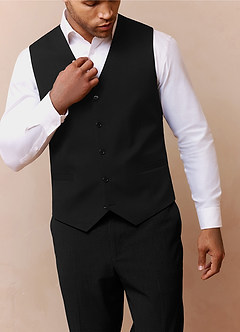 front Savile Black Wool Blend Suit Vest