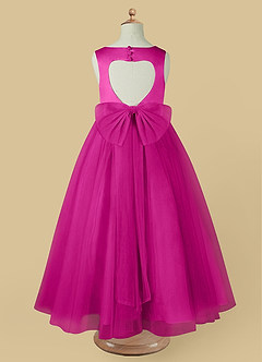Azazie Muni Flower Girl Dresses Fuchsia A-Line Bow Tulle Dress image4