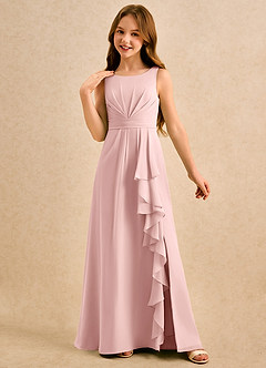 Azazie Chibi Girls Formal Robe Demoiselle D'honneur Fillette Robe Trapèze en Mousseline de soie Plissé Rose Poudré image4