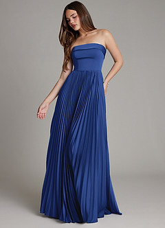 Azazie Mariana Brautjungfernkleider A-Linie Plissee Stretch-Satin Kleid Königsblau image1