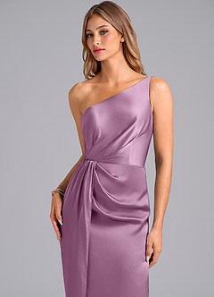 Azazie Naria Jurken voor bruidsmeisjes Jurk van Stretch Satijn met Kolom One-Shoulder Blauweregen image7