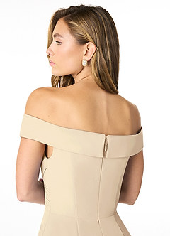 Azazie Lecia Brautjungfernkleider Wandelbar Empire Schulterfrei, plissiert Chiffon Kleid Champagner image7