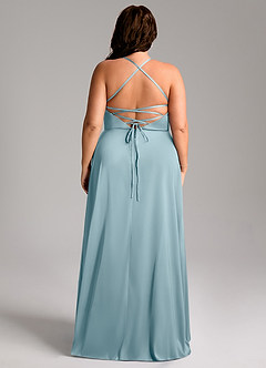 Azazie Mei Vestidos de damas de honor Vestido de Azul Malhumorado de Satén Elástico de Corte en A con Cuello en V image8