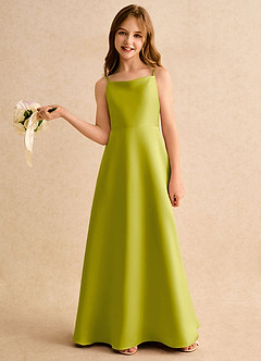 Azazie Joella Girls Formal Flower Girl Dresses Lemongrass A-Line Pleated Matte Satin Dress image2